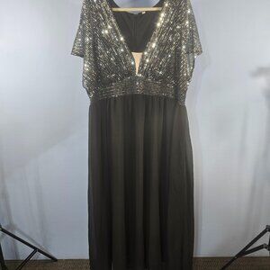Formal Gown Black w/ Silver Sequin Evening Maxi Dress Size 4X Unbranded